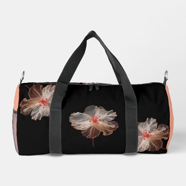 Elegante durchsichtige Blume auf schwarz Duffle Bag (Rückseite)