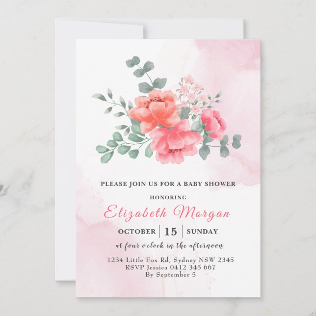 Elegante Dusche in Rosa Aquarell Einladung (Vorderseite)