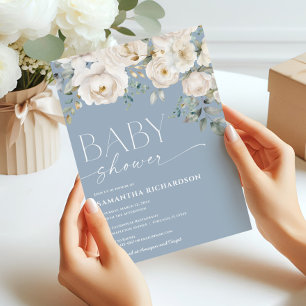 Elegante Dusche mit blauen Blütenbabydusche Einladung