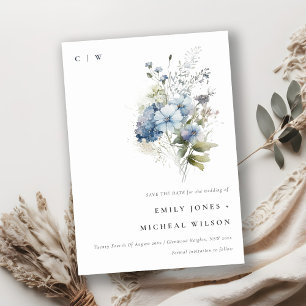Elegante Dusky Blue Watercolor Hütte Save The Date