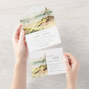 Elegante Dusky Coastal Beach All In One Einladung