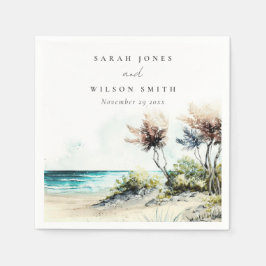 Elegante dusky Coastal Palm Beach Seascape Wedding Serviette