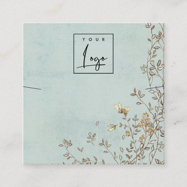 Elegante Dusky Floral Aqua Logo Necklace Display Quadratische Visitenkarte (Vorderseite)
