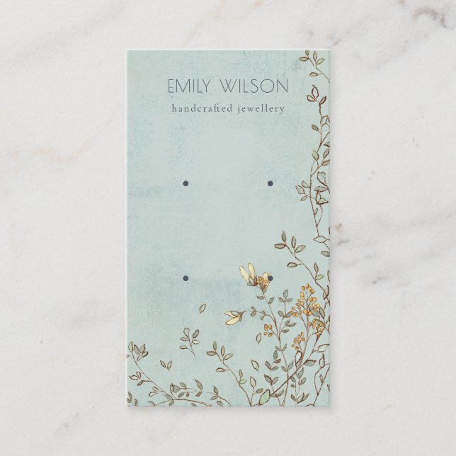 Elegante Dusky Floral Aqua Stud Earring Display Visitenkarte (Vorderseite)