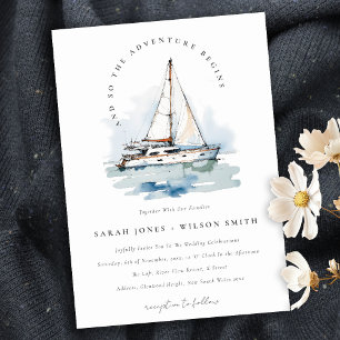 Elegante Dusky Sailboat Seascape Wedding Einladung
