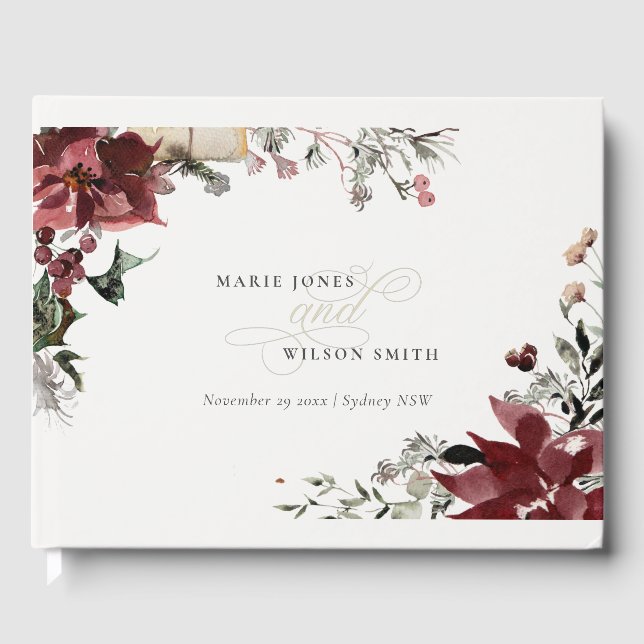 Elegante dusky Warm Winter Festivals Hochzeit Gästebuch (Vorderseite)