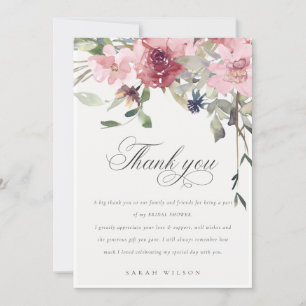 Elegante düstere Blush-Rosen-Hochzeitsdusche Dankeskarte