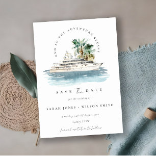 Elegante düstere Kreuzfahrtschiff-Palm-Wasserfarbe Save The Date