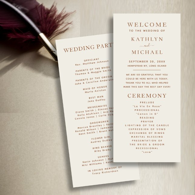 Elegante Dusty Beige Moderne Typografie Hochzeit Programm (Von Creator hochgeladen)