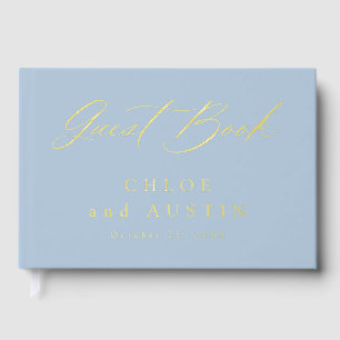 Elegante Dusty Blue and Gold Calligraphy Wedding Gästebuch