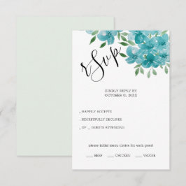 Elegante dusty Blue and Mint Floral Watercolor Art RSVP Karte