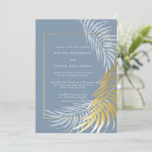 Elegante dusty Blue and White Tropical Wedding Einladung
