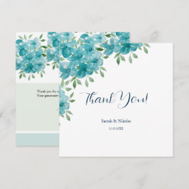 Elegante Dusty Blue Ant Mint Florale Kunstvoll wan Dankeskarte