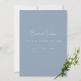 Elegante Dusty Blue Bachelorette Weekend Card Einladung