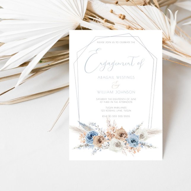 Elegante Dusty Blue Boho Engagement Party Einladung (Von Creator hochgeladen)