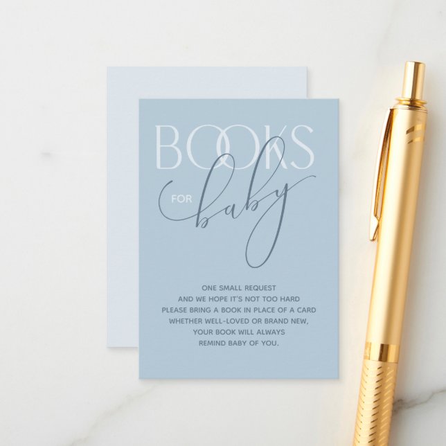 Elegante Dusty Blue Book Request Enclosure Card Begleitkarte (Vorderseite/Rückseite Beispiel)