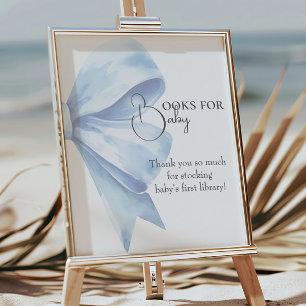 Elegante Dusty Blue Bow Baby Shower Books für Baby Poster