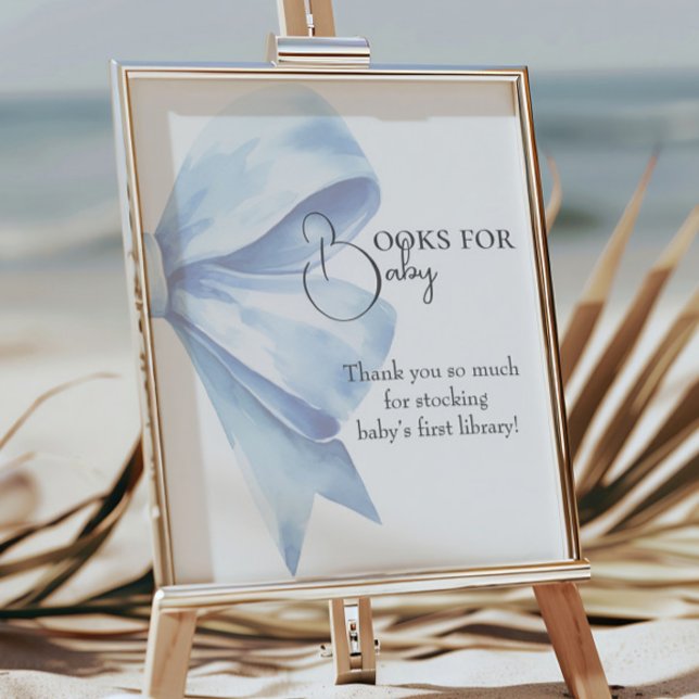 Elegante Dusty Blue Bow Baby Shower Books für Baby Poster (Von Creator hochgeladen)