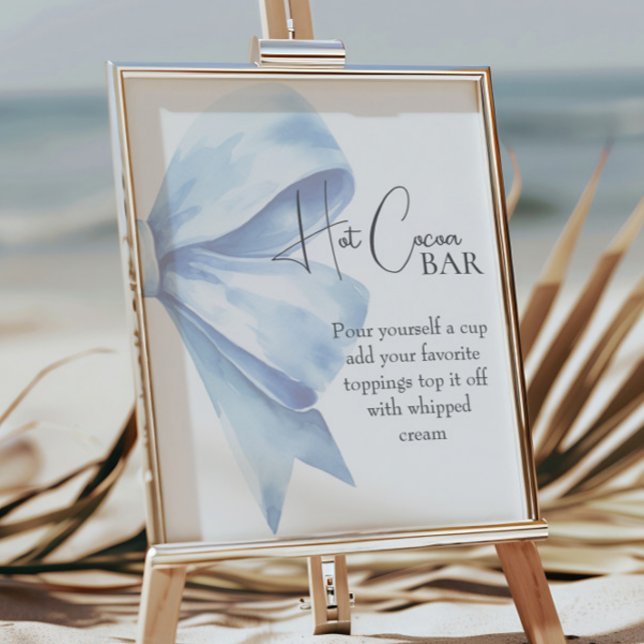 Elegante Dusty Blue Bow Baby Shower Hot Cocoa Bar Poster (Von Creator hochgeladen)