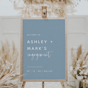 Elegante Dusty Blue Calligraphy Verlobung Willkomm Poster