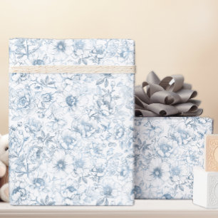 Elegante Dusty Blue Chinoiserie Blumenmuster Geschenkpapier