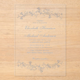 Elegante Dusty Blue Chinoiserie Watercolor Hochzei Acryleinladungen