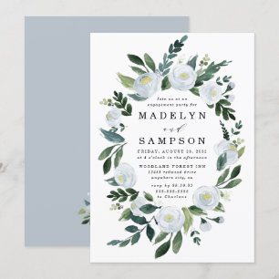 Elegante Dusty Blue Floral Garden Engagement Party Einladung