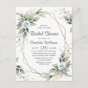 Elegante Dusty Blue Foliage Brautparty Card Postkarte