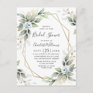 Elegante Dusty Blue Foliage Brautparty Card Postkarte
