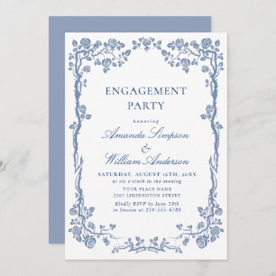 Elegante Dusty Blue French Garden ENGAGEMENT PARTY Einladung