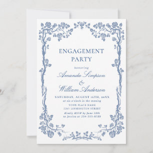 Elegante Dusty Blue French Garden ENGAGEMENT PARTY Einladung