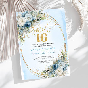 Elegante Dusty Blue Gold Sweet Sixteen Einladung