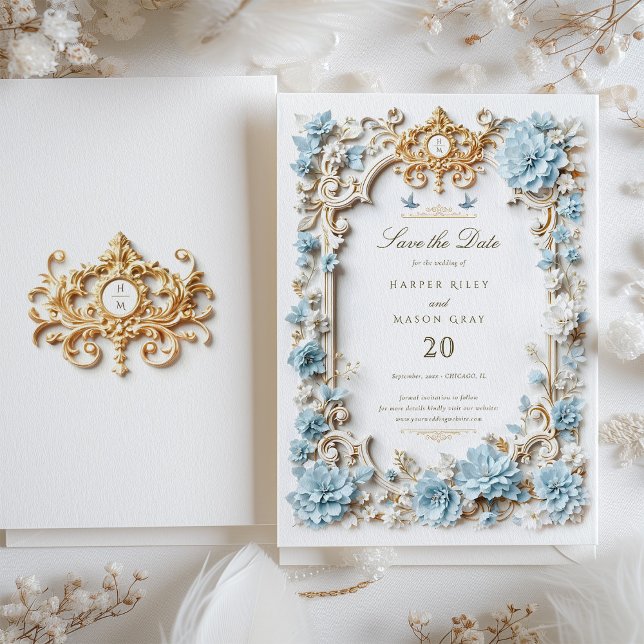 Elegante Dusty Blue Hydrangeas-Imitate Einladung (Von Creator hochgeladen)