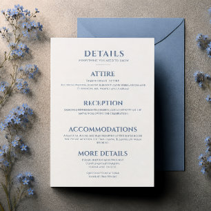 Elegante Dusty Blue moderne Hochzeitsdetails Karte