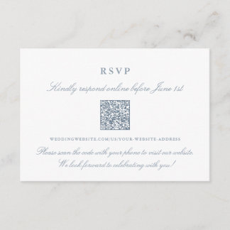 Elegante Dusty-Blue-Online-RSVP-QR-Code Begleitkarte