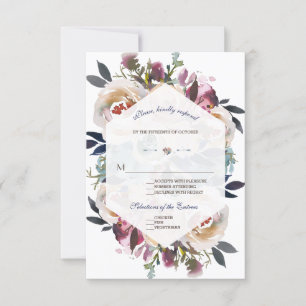 Elegante dusty Blue Pink Floral Geometric Wedding RSVP Karte