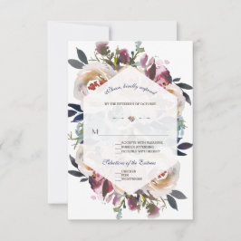 Elegante dusty Blue Pink Floral Geometric Wedding RSVP Karte