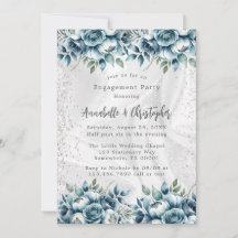 Elegante Dusty Blue Silver Rose Engagement Party