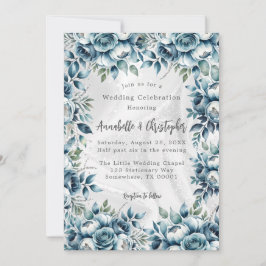 Elegante Dusty Blue Silver Rose Hochzeit Einladung