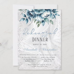 Elegante Dusty Blue Silver Rose Probe Dinner Einladung