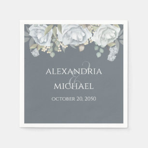 Elegante Dusty Blue Simple Floral Wedding Rose Serviette