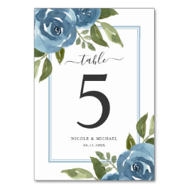 Elegante Dusty Blue Watercolor Wedding Tischnummer