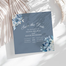 Elegante Dusty Blue Wildblumen Save the Date Karte