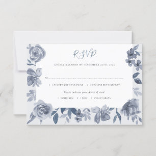 Elegante Dusty Gray Watercolor Blumenhochzeit RSVP Karte