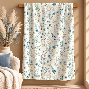 Elegante Dusty Green Wildblumen-Wurfdecke Kunst Sherpadecke