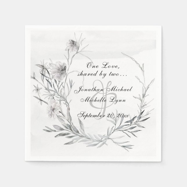 Elegante Dusty Grey Floral Watercolor Wedding Serviette (Vorderseite)