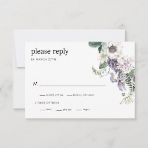 Elegante Dusty Lila Floral Wedding RSVP Card Einladung