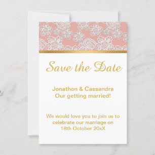 ELEGANTE DUSTY PINK LACE GOLD SAVE THE DATE