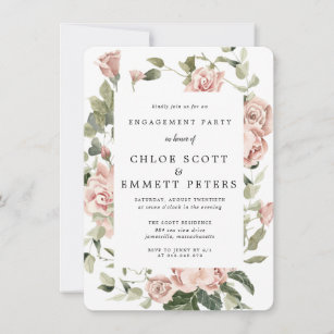 Elegante Dusty Pink Rose Floral Engagement Party Einladung