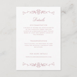 Elegante Dusty Rose Art Wedding Details Begleitkarte